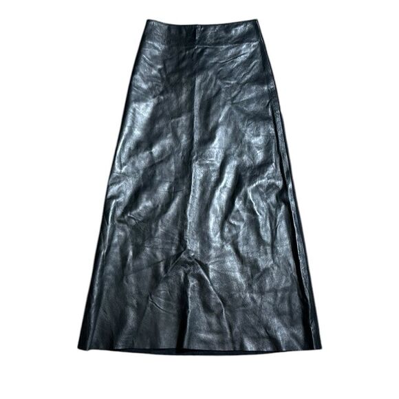 SOLD design lab wool lambskin leather winter maxi skirt 4 black quiet luxury - Picture 1 of 7